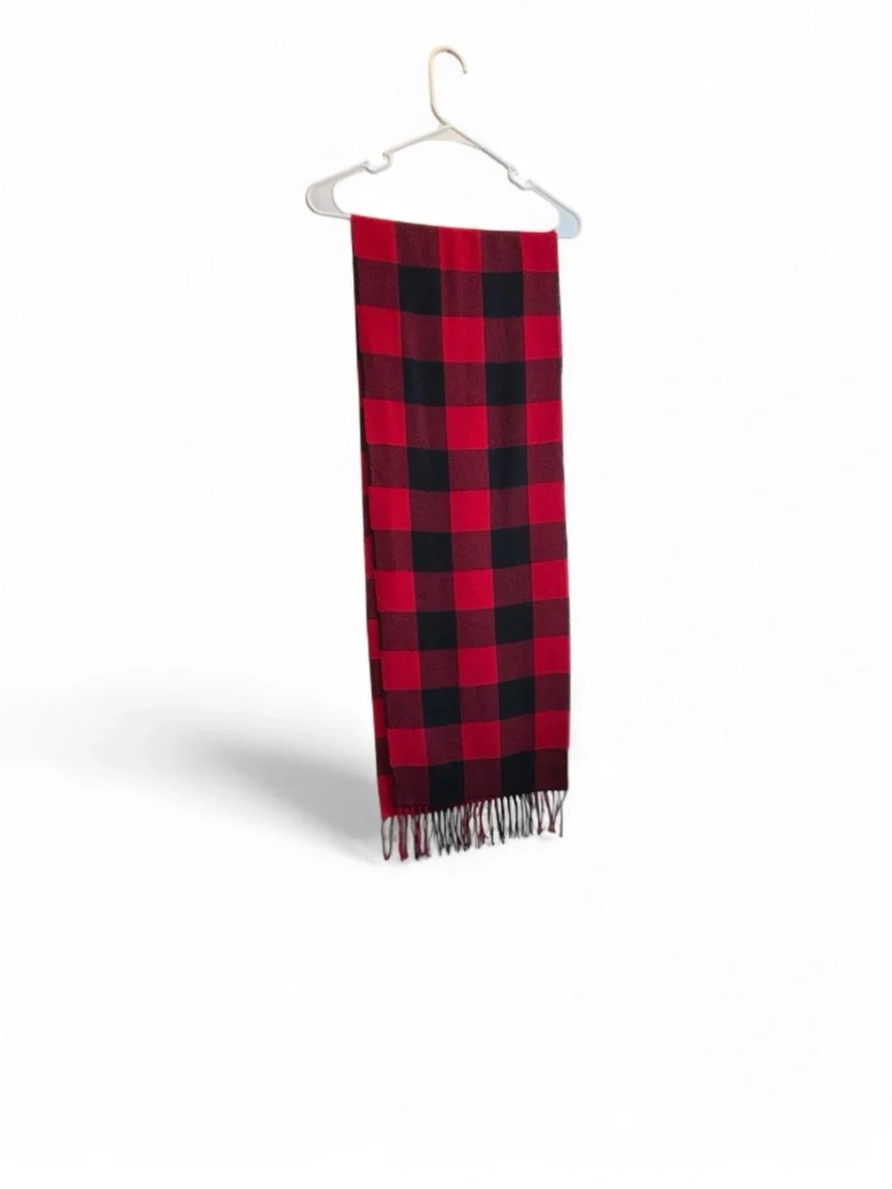Old Navy Red and Black Plaid Wool-Blend Fringe Scarf